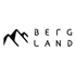 Schwarzes Logo mit stilisierten Bergen und dem Text "BERGLAND".