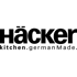 Häcker Küchen Logo mit schwarzem Text auf dunkelgrünem Hintergrund, darunter "kitchen.germanMade."