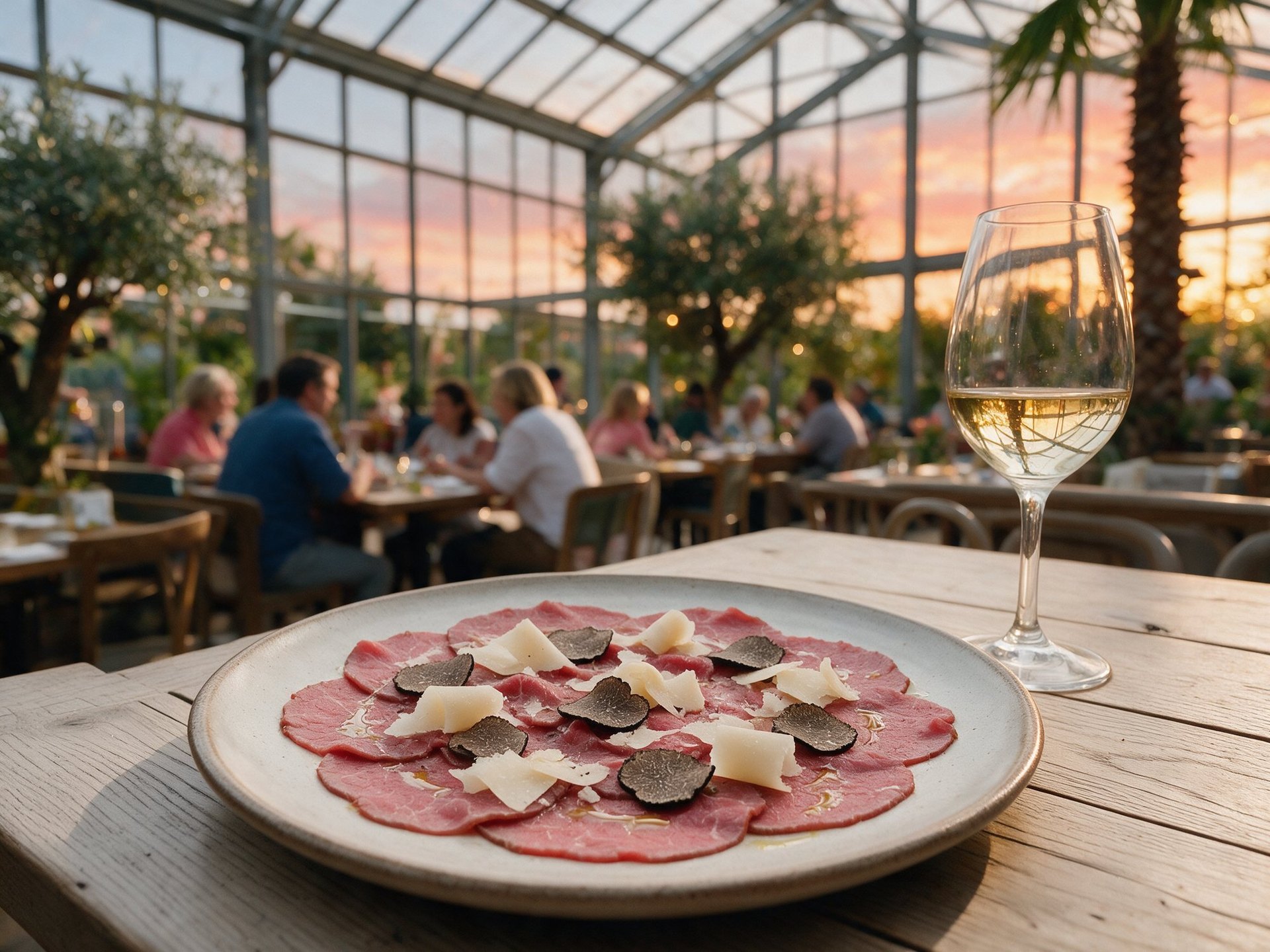 Rindercarpaccio mit gehobeltem Trüffel und Grana Padano