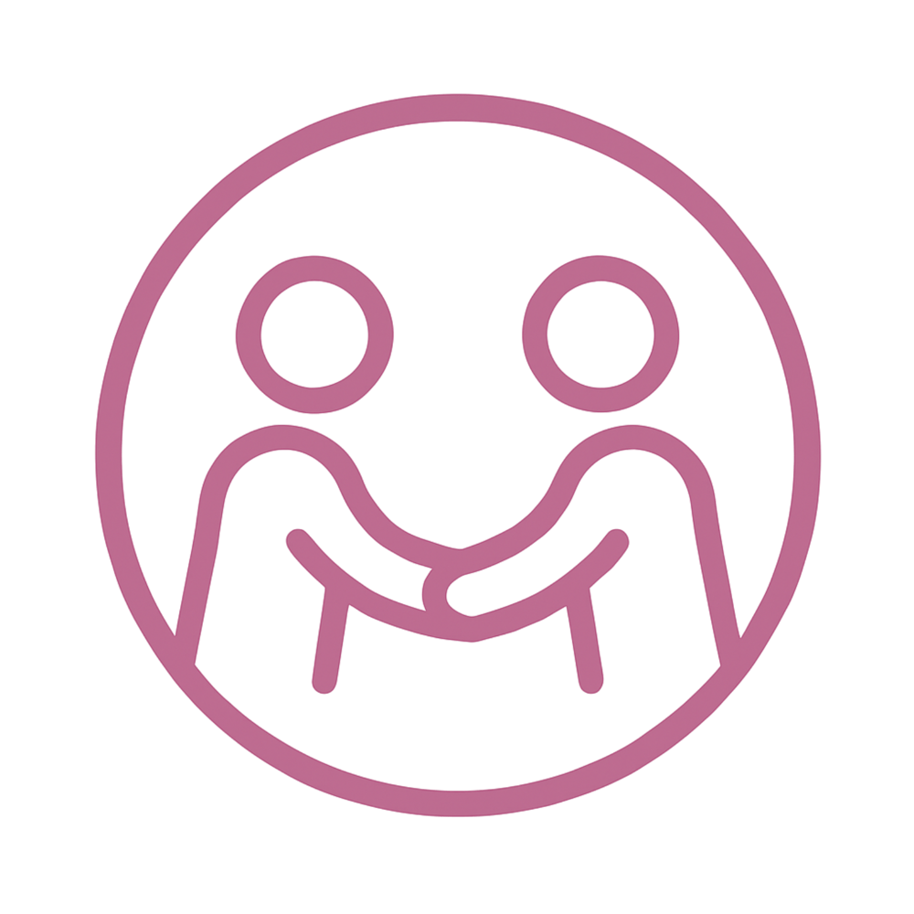 Rosa Umriss von zwei Personen, die sich innerhalb eines Kreises die Hände schütteln.