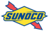 Sunoco-Logo mit blauem Text auf gelbem Rautenhintergrund und roten Pfeilen.