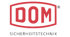 DOM Sicherheitstechnik Logo, roter Schriftzug "DOM" in ovalem Rahmen, darunter "SICHERHEITSTECHNIK"