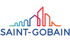 Saint-Gobain Logo mit stilisierten Gebäuden in Blau, Rot und Orange über dem Text "SAINT-GOBAIN".