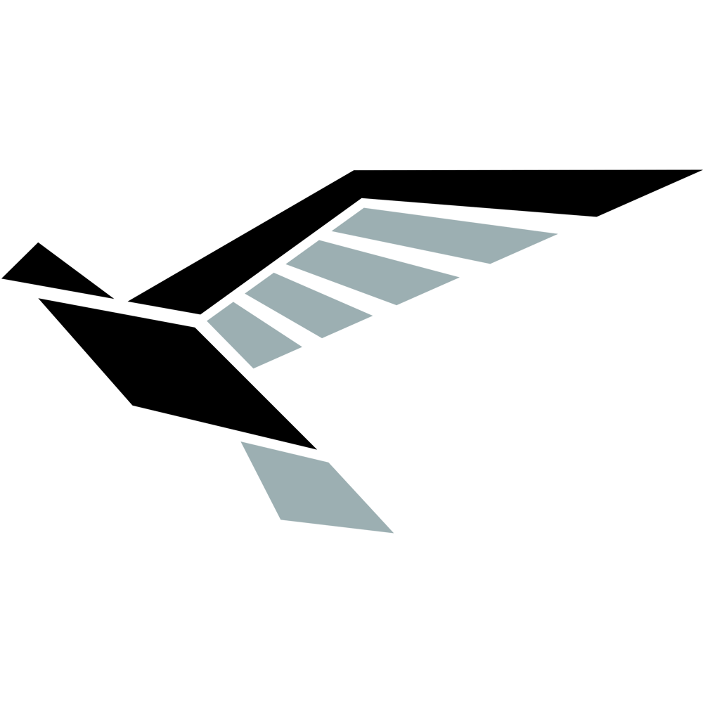 Geometrische schwarze und graue Taube im Flug.