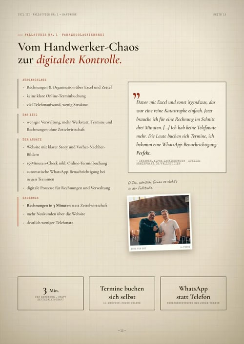 Innenseite des Reports mit Werkplan und Fallstudie