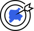 Ein Ziel mit einem blauen Blob in der Mitte, getroffen von einem Pfeil.