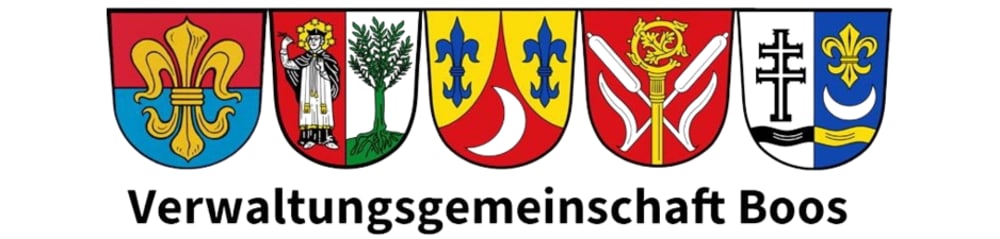 Fünf Wappen und der Text „Verwaltungsgemeinschaft Boos“.