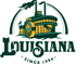 Grünes und goldenes Logo mit einem Schaufelraddampfer über dem Wort "LOUISIANA" und "SINCE 1994".