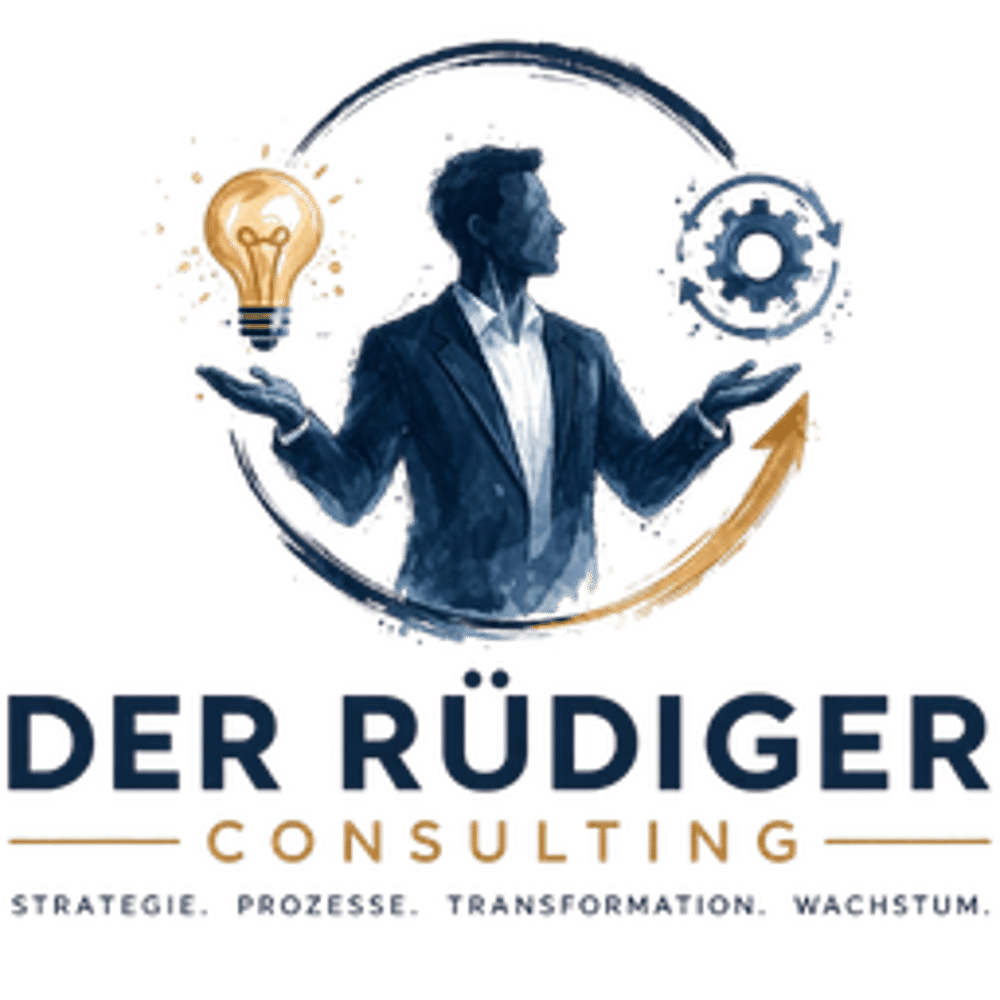 Der Rüdiger Strategie- & Prozessoptimierung in weißer Schrift auf dunkelgrünem Hintergrund.