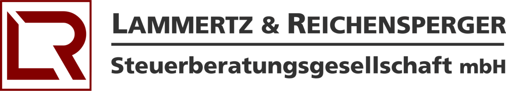 Logo von Lammertz & Reichensperger Steuerberatungsgesellschaft mbH mit roten „LR“-Initialen auf dunklem Hintergrund.