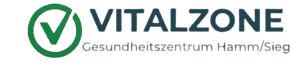Vitalzone Gesundheitszentrum Hamm/Sieg Logo mit grünem Häkchensymbol.