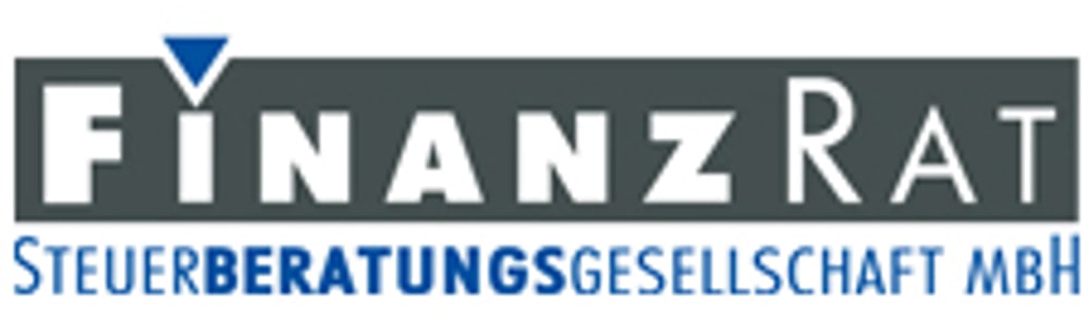 Logo mit weißem Text "FINANZRAT" auf grauem Hintergrund, darunter "STEUERBERATUNGSGESELLSCHAFT MBH".