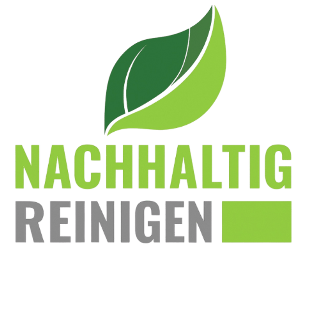 Grünes Blatt über dem Text „NACHHALTIG REINIGEN“ in Grau und Grün.