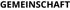 Der Text "GEMEINSCHAFT" ist in schwarzen Großbuchstaben auf grünem Hintergrund.