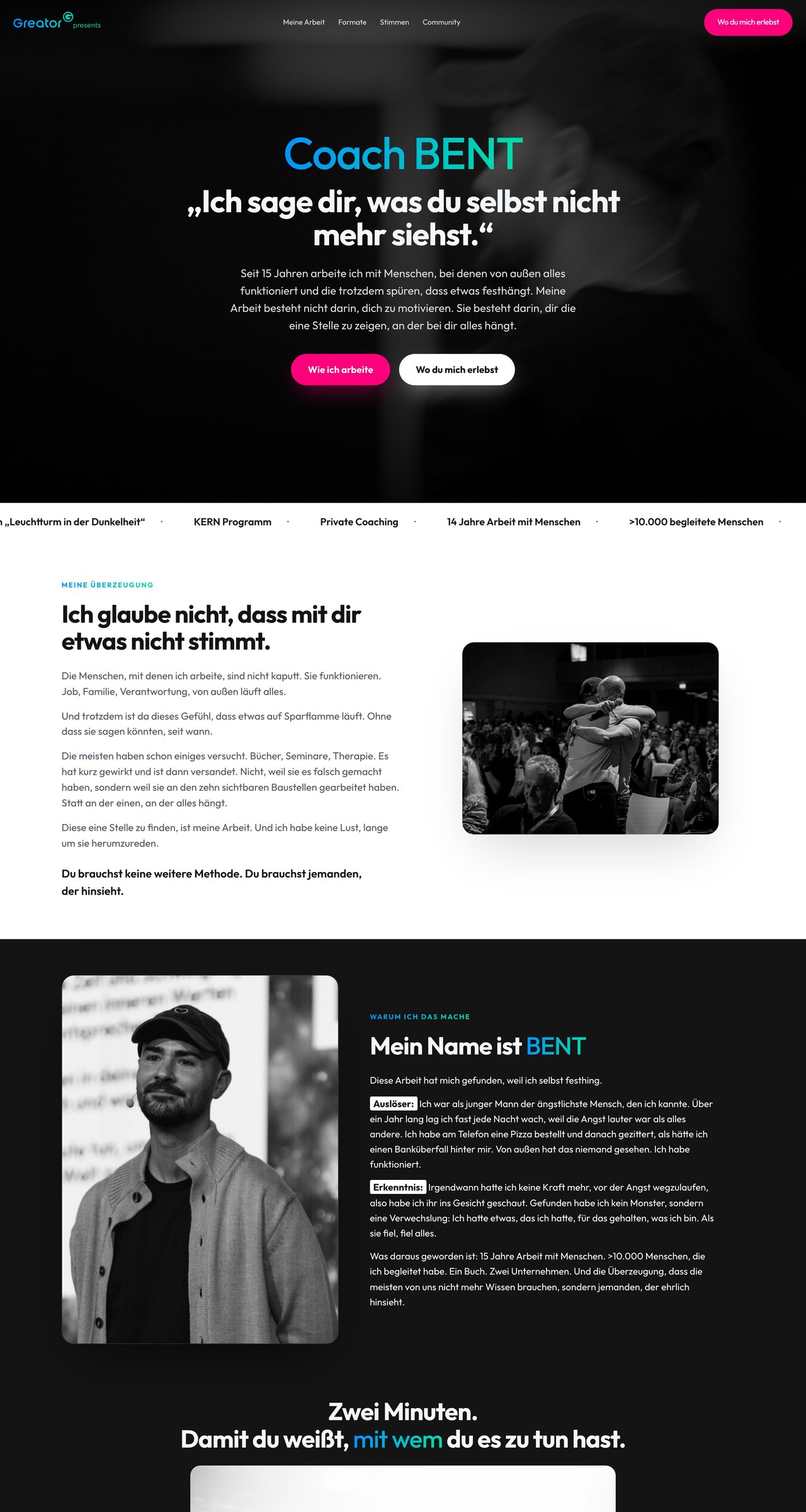 Coach BENT website, first three screens