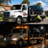 Towing Deltona flatbed towing service transporting an SUV safely during both daytime and nighttime roadside assistance calls