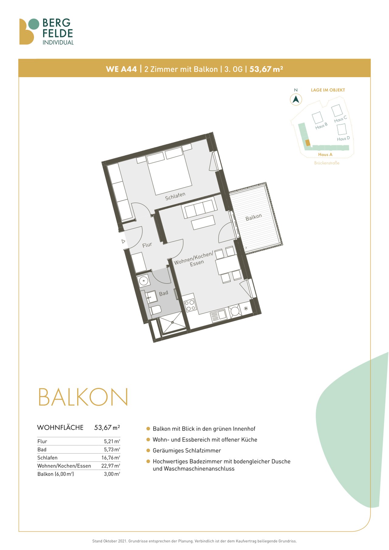 Grundriss WE A44 – 2 Zimmer, 53,67 m²