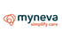 Myneva Logo mit orangefarbenem Gehirnsymbol und Text "myneva simplify care".
