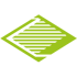 Grünes, rautenförmiges Logo mit horizontalen Linien auf schwarzem Hintergrund.