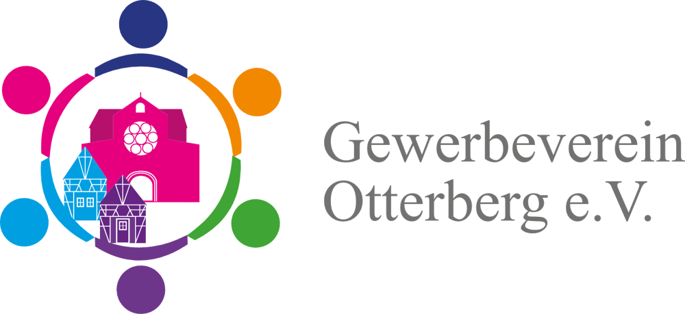 Buntes Kreissymbol mit Häusern und Kirche in der Mitte, daneben steht "Gewerbeverein Otterberg e. V.".