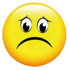 Gelbes Emoji mit traurigem Gesicht, großen Augen und gesenktem Mund.