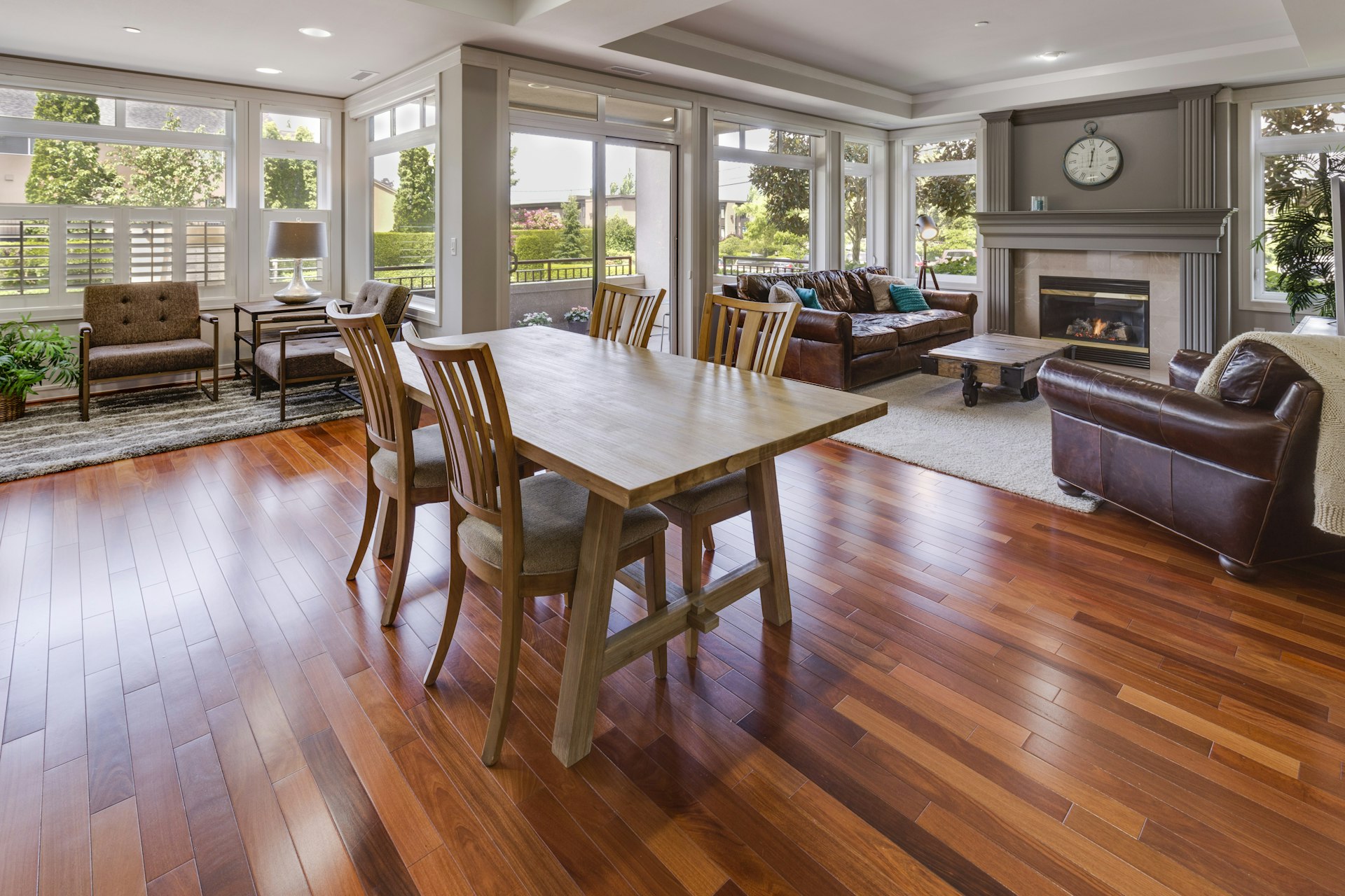 Newly installed wood flooring in a Daly City living room