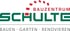 Logo Bauzentrum Schulte mit Schriftzug "BAUEN • GARTEN • RENOVIEREN" und rotem Halbkreis aus Rechtecken.