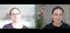 Zwei Frauen in einem Videoanruf, die linke trägt eine lila Bluse und Brille, die rechte lächelt.