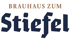 Brauhaus Zum Stiefel Logo mit brauner Schrift für "Brauhaus Zum" und dunkelblauer Schrift für "Stiefel".