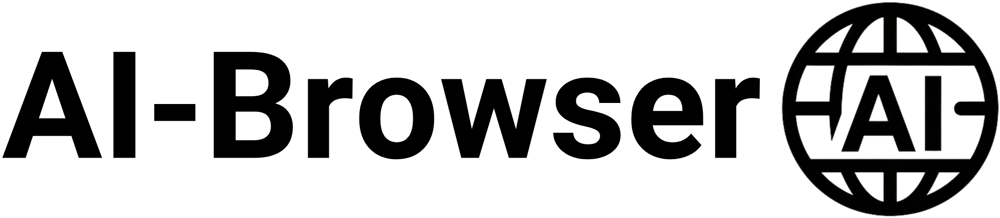 AI-Browser-Logo mit schwarzem Text und einem Globussymbol mit den Buchstaben "AI" in der Mitte.