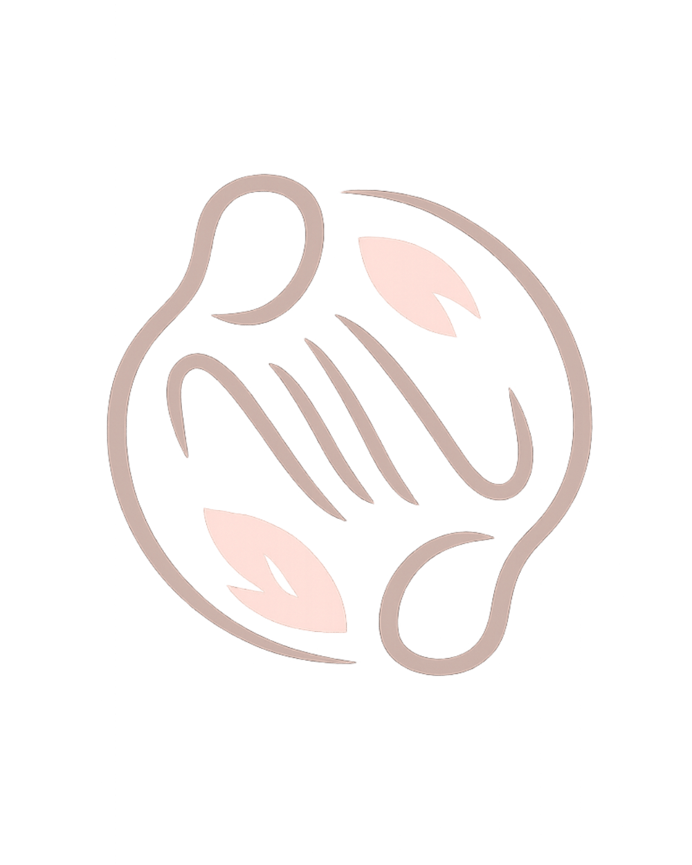 Stilisierte cremefarbene Blätter und geschwungene Linien auf dunkelgrünem Hintergrund.