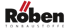 Röben Tonbaustoffe Logo mit zwei roten Schrägstrichen über dem Buchstaben ö auf schwarzem Hintergrund.