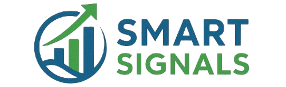 Logo mit einem blauen Kreis, der einen grünen Pfeil und blaue Balken eines Diagramms umgibt, daneben der Text "SMART SIGNALS".