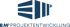 BM³ PROJEKTENTWICKLUNG Logo mit stilisiertem Gebäude in Blau auf grünem Hintergrund.