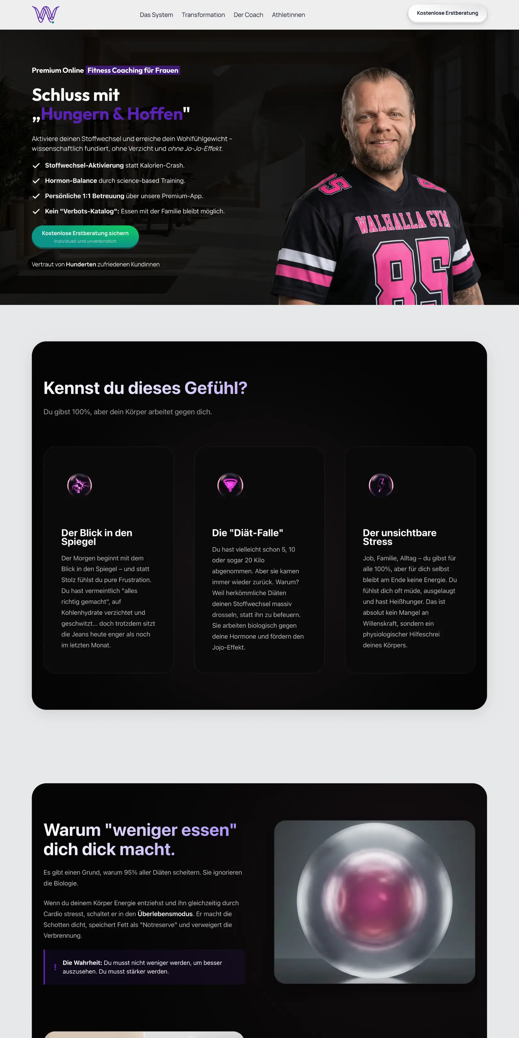 Premium Online Fitness Coaching Website für Frauen mit emotionaler Bildsprache