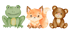 Ein Frosch, ein Fuchs und ein Bär in Aquarellmalerei.