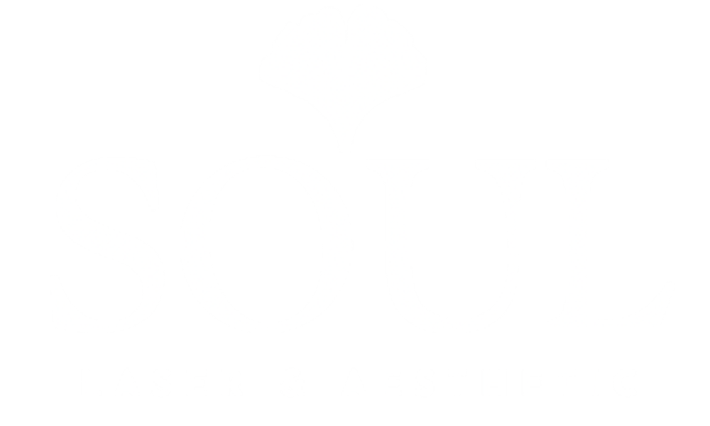 Weißes Ginkgoblatt über dem Wort "SOUL", darunter "LASER & AESTHETIC" auf dunkelgrünem Hintergrund.