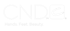 Weißes CND Logo mit dem Slogan Hands. Feet. Beauty. auf schwarzem Hintergrund.