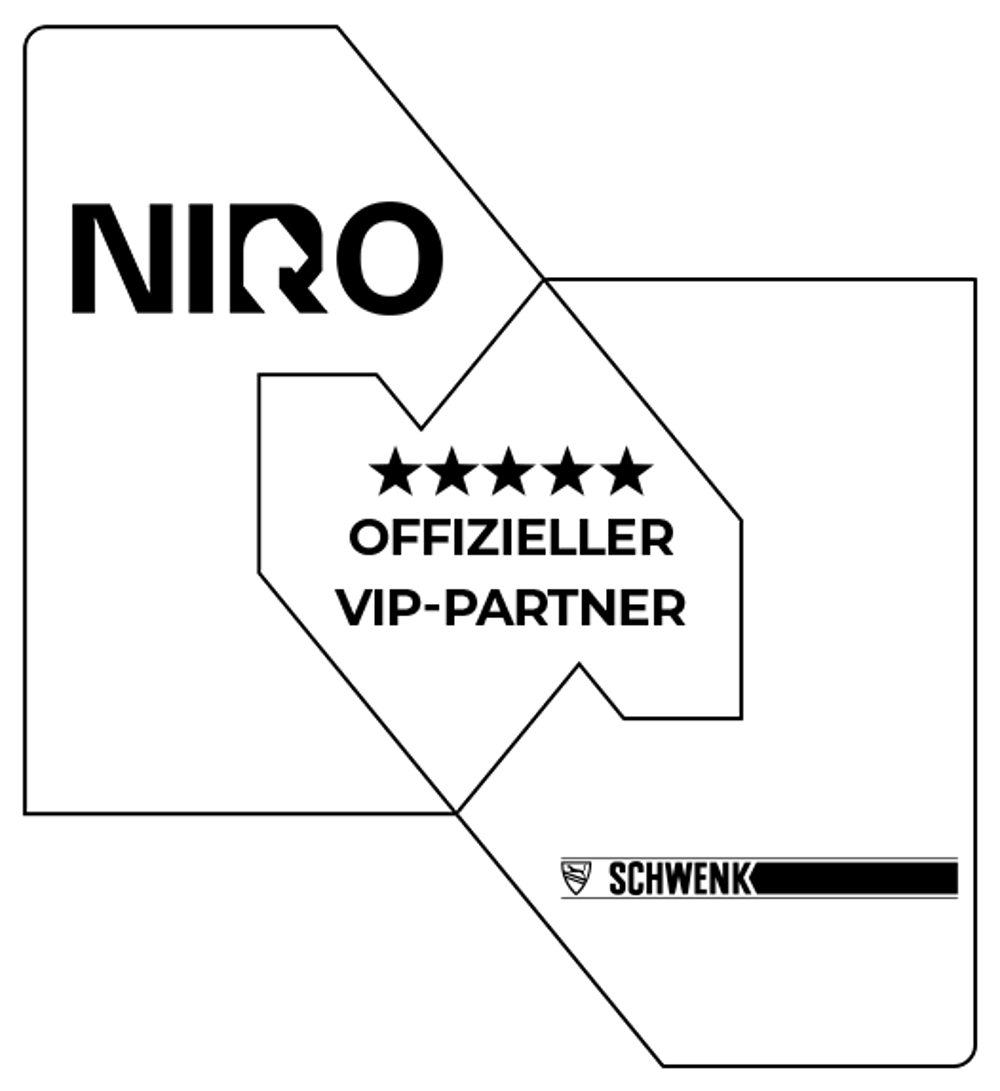 NIRO und KÖGL Logos mit Schriftzug "OFFIZIELLER VIP-PARTNER" und 4 Sternen in Rot auf Grün.