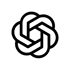 Open AI - ChatGPT Logo als schwarz umrandetes, sechsblättriges Kleeblatt-ähnliches Symbol mit einem Sechseck in der Mitte.