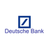 Blaues Deutsche Bank Logo mit einem schrägen Quadrat und einem Schrägstrich.