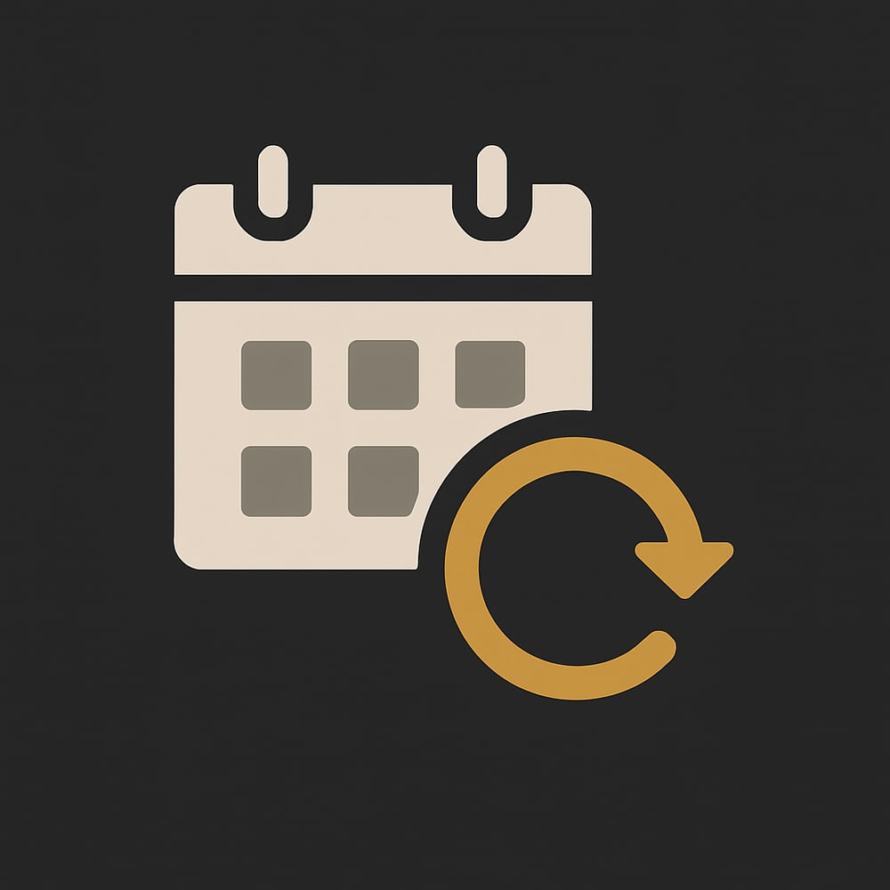 Kalender-Symbol mit einem orangefarbenen Aktualisierungspfeil.