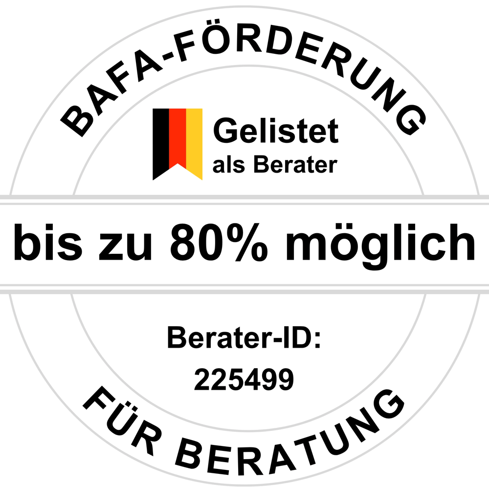 BAFA-Förderung Label: "Gelistet als Berater", "bis zu 80% möglich", "Berater-ID", "FÜR BERATUNG".