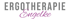 Schriftzug "ERGOTHERAPIE" in Grau und "Engelke" in Rosa auf dunkelgrünem Hintergrund.