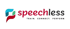 Logo von speechless mit buntem Symbol und dem Slogan Train, Connect, Perform auf schwarzem Hintergrund.