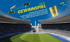 Ein Bieta Gewinnspiel mit Text "Bieta Gewinnspiel", "Bielefeld", "Berlin", "Bieta 97111" über einem Stadion und einem Pokal.