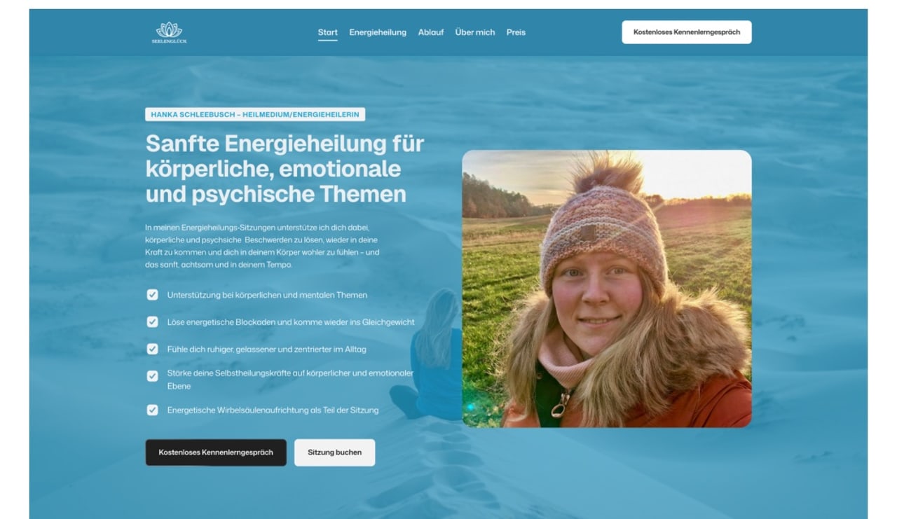 Startseite der von uns gestalteten Webseite der Energieheilerin Hanka Schleebusch