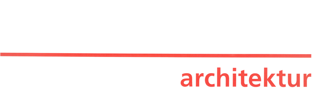 Logo mit weißem Text "BÜRO PFEIFER", rotem Strich und darunter "Vermessung" in Weiß und "architektur" in Rot.