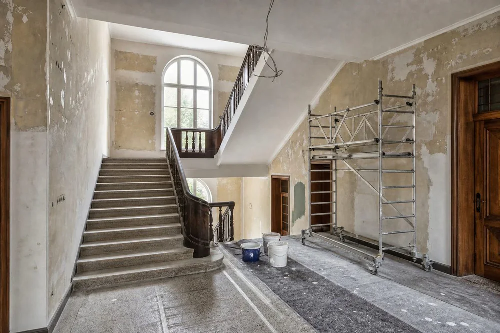 Treppenhaus vor und nach dem Ausbau