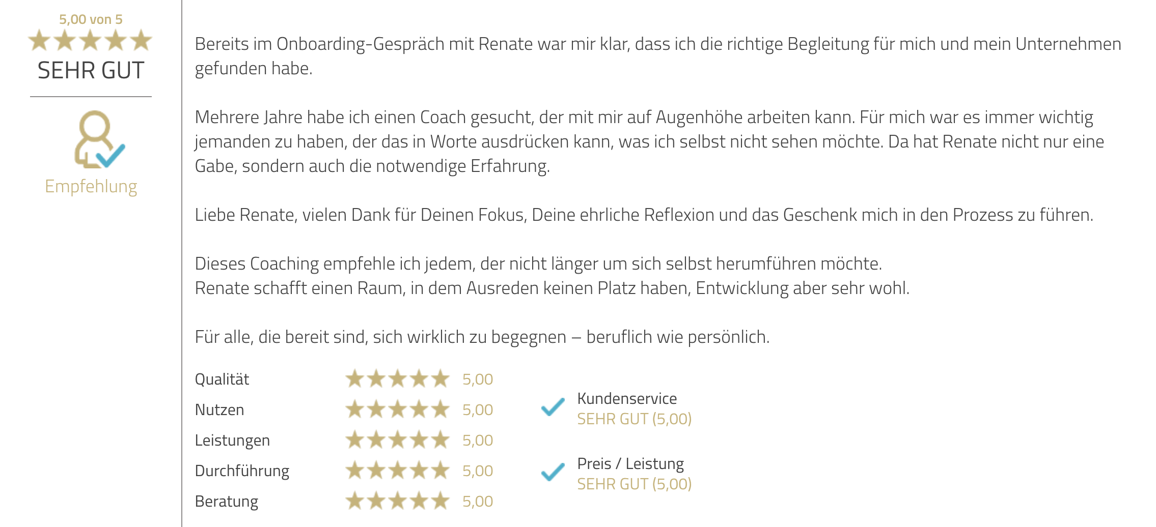 Kundenbewertung: die richtige Begleitung für mich und mein Unternehmen